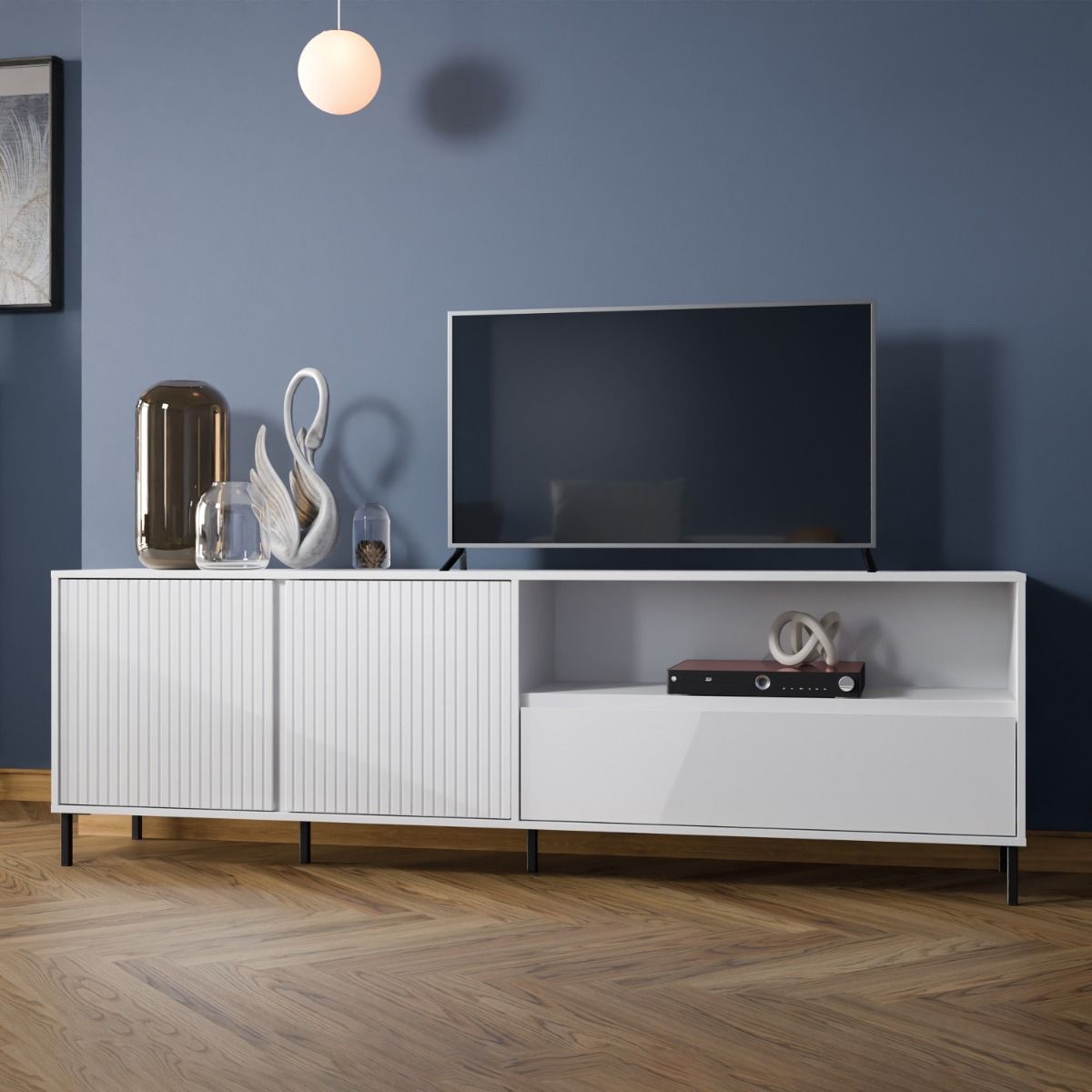 Avenale TV Cabinet 2 Doors 1 Drawer in Alpine White High Gloss - INSIDE HOUSE