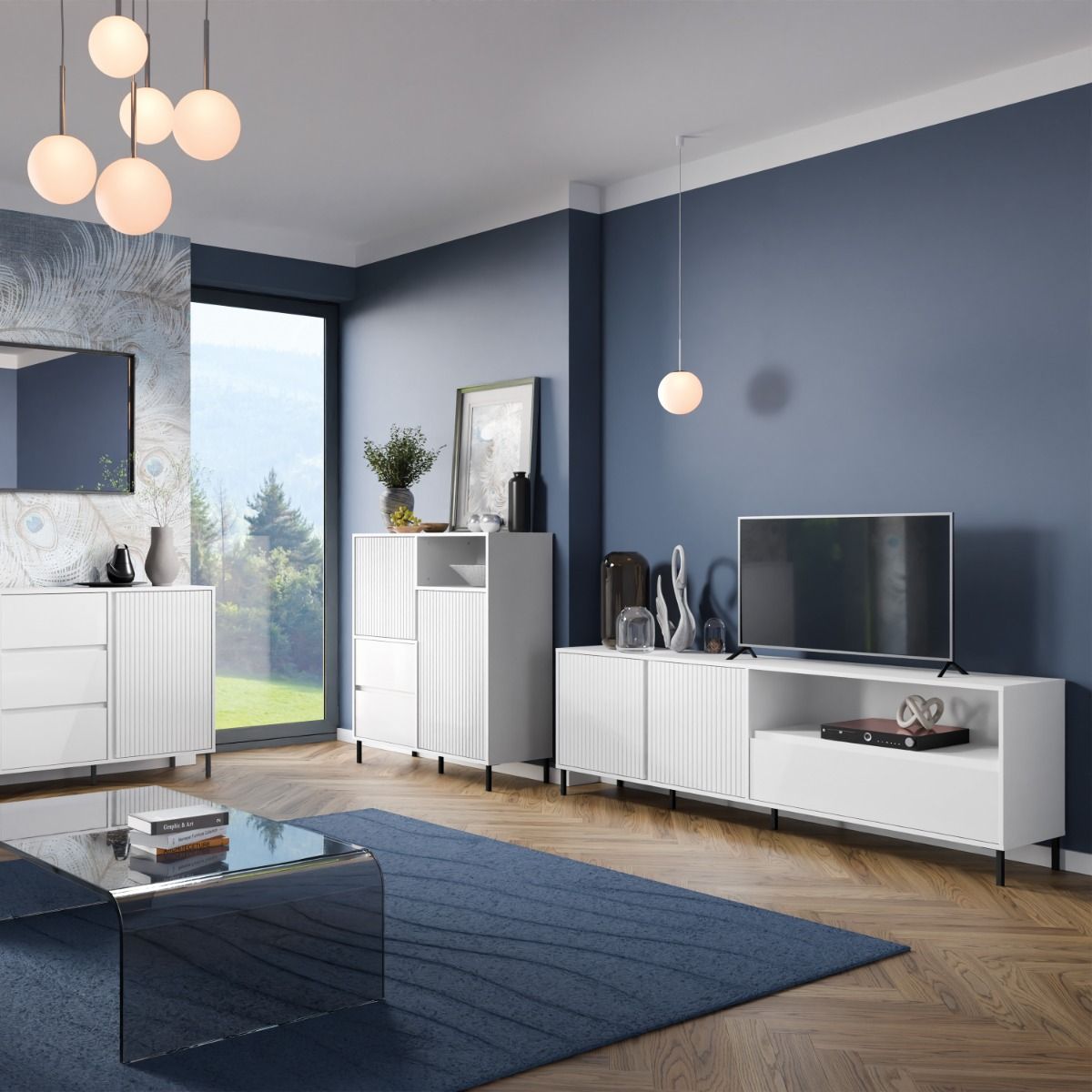 Avenale TV Cabinet 2 Doors 1 Drawer in Alpine White High Gloss - INSIDE HOUSE