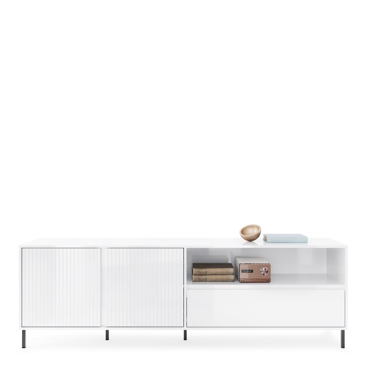 Avenale TV Cabinet 2 Doors 1 Drawer in Alpine White High Gloss - INSIDE HOUSE