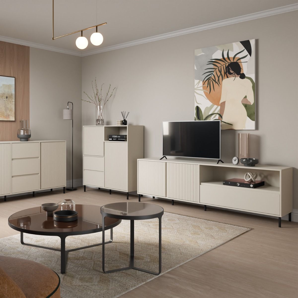 Avenale TV Cabinet 2 Doors 1 Drawer in Cashmere - INSIDE HOUSE