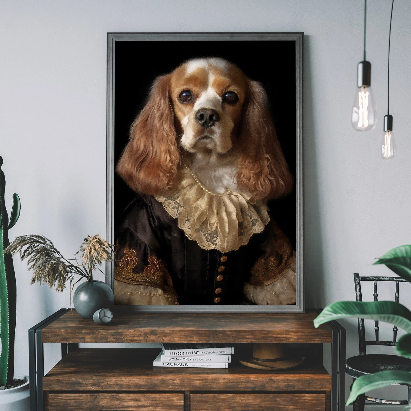 Tan & White Cocker Spaniel Dog Portrait Print - INSIDE HOUSE