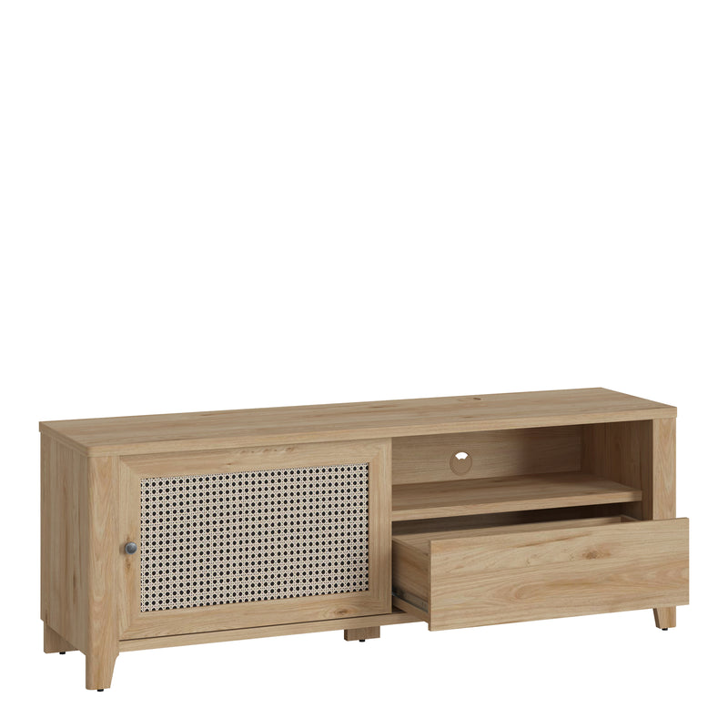 Cestino 1 Door 1 Drawer TV Unit in Jackson Hickory Oak and Rattan Effect