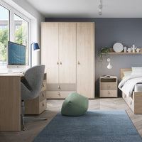 Denim 2 Drawer Bedside Cabinet in Light Walnut, Grey Fabric Effect and Cashmere