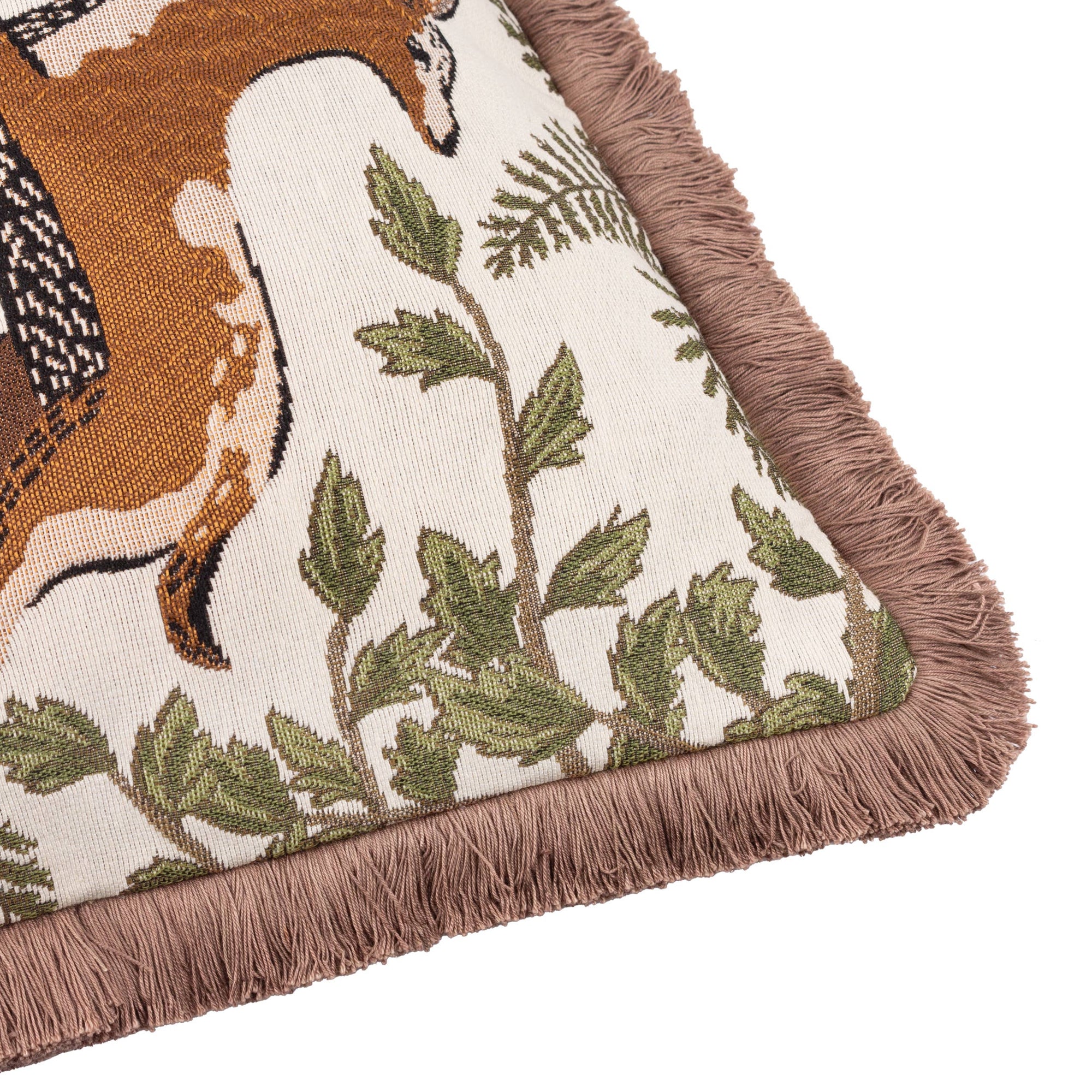Fable Fox and Deer Embroidered Cushion Willow Green: Willow Green / Polyester Filled / 45 x 45cm