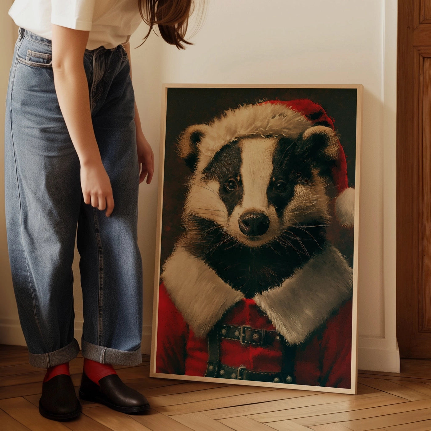 Christmas Badger Animal Portrait Print - INSIDE HOUSE