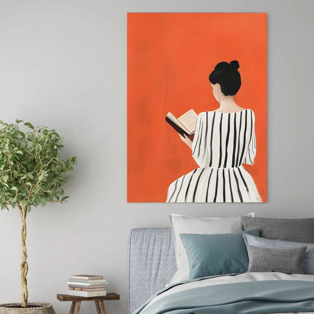 Female Reading Books Portrait Art Print