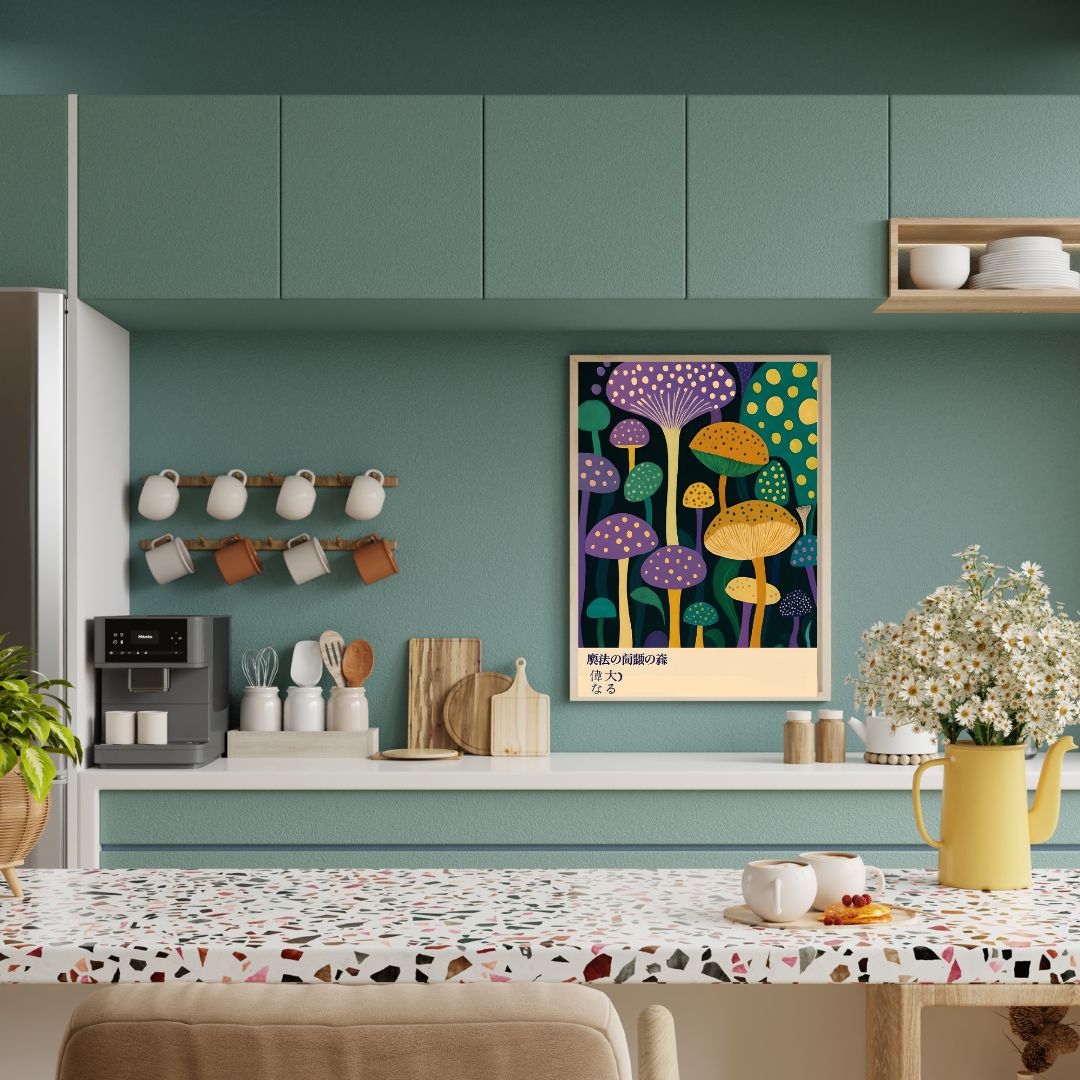 Purple Mushrooms Japanese Art Print - INSIDE HOUSE