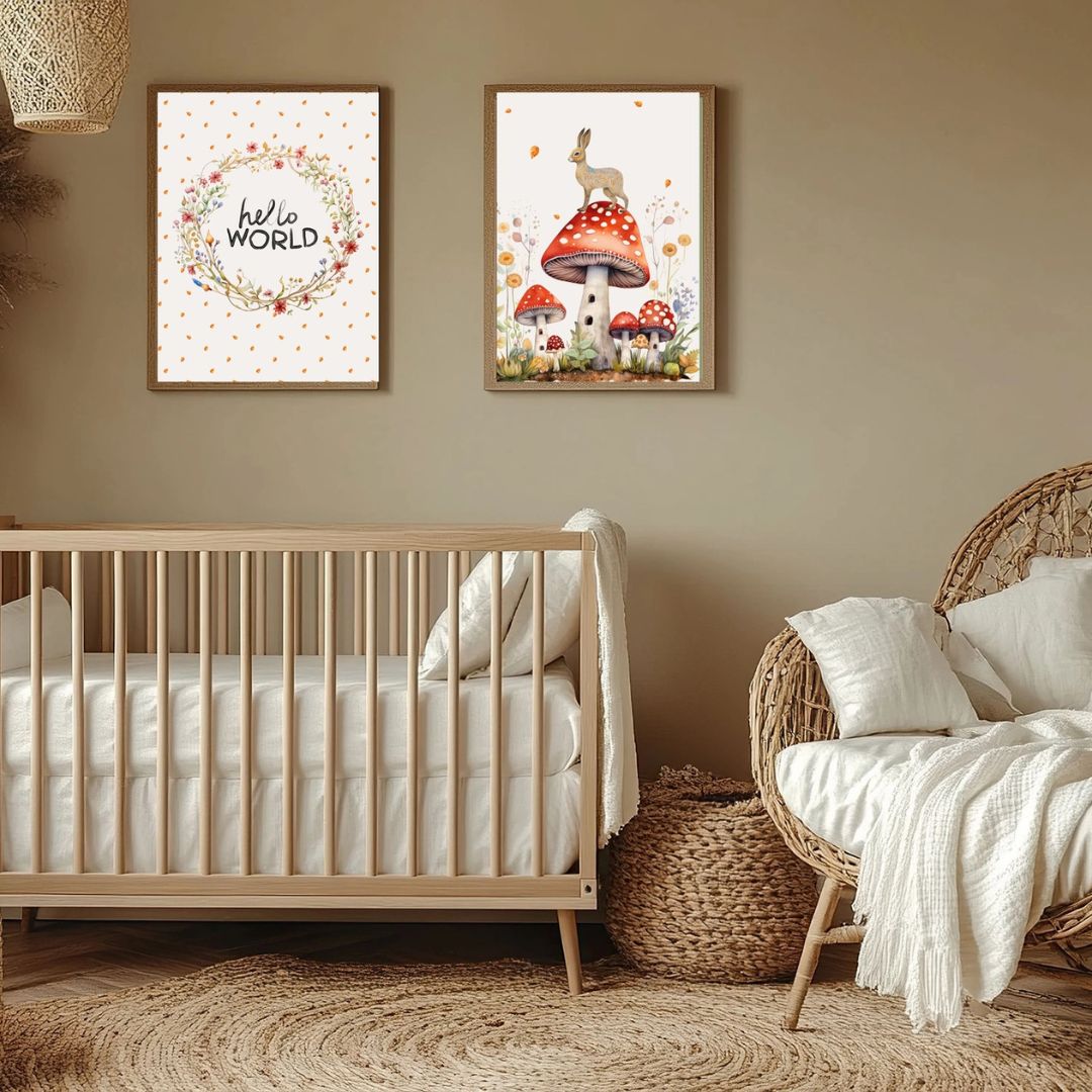Mushroom and Hare Fairytale Nursery Art Print