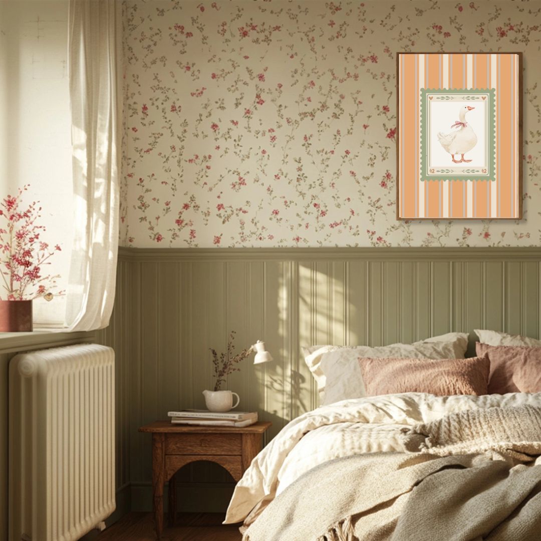 Vintage Farmhouse Goose Stripy Art Print - INSIDE HOUSE