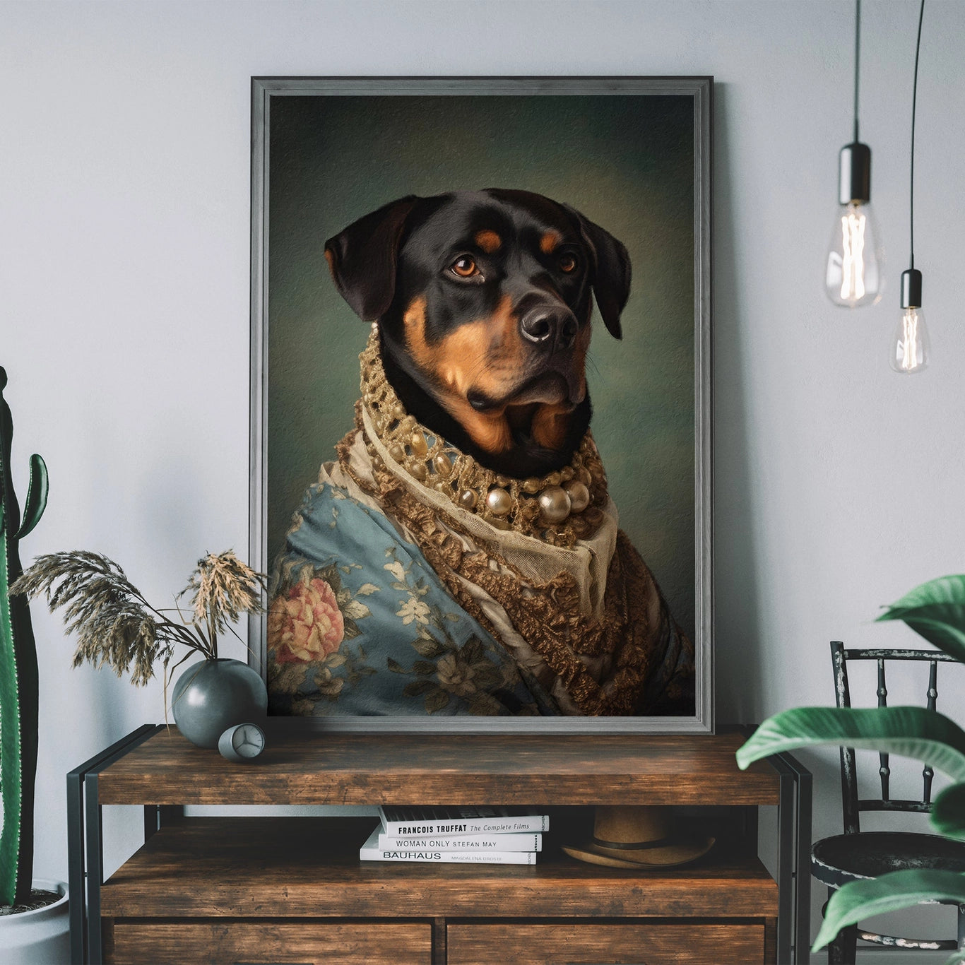 Rottweiler Dog Portrait Print - INSIDE HOUSE