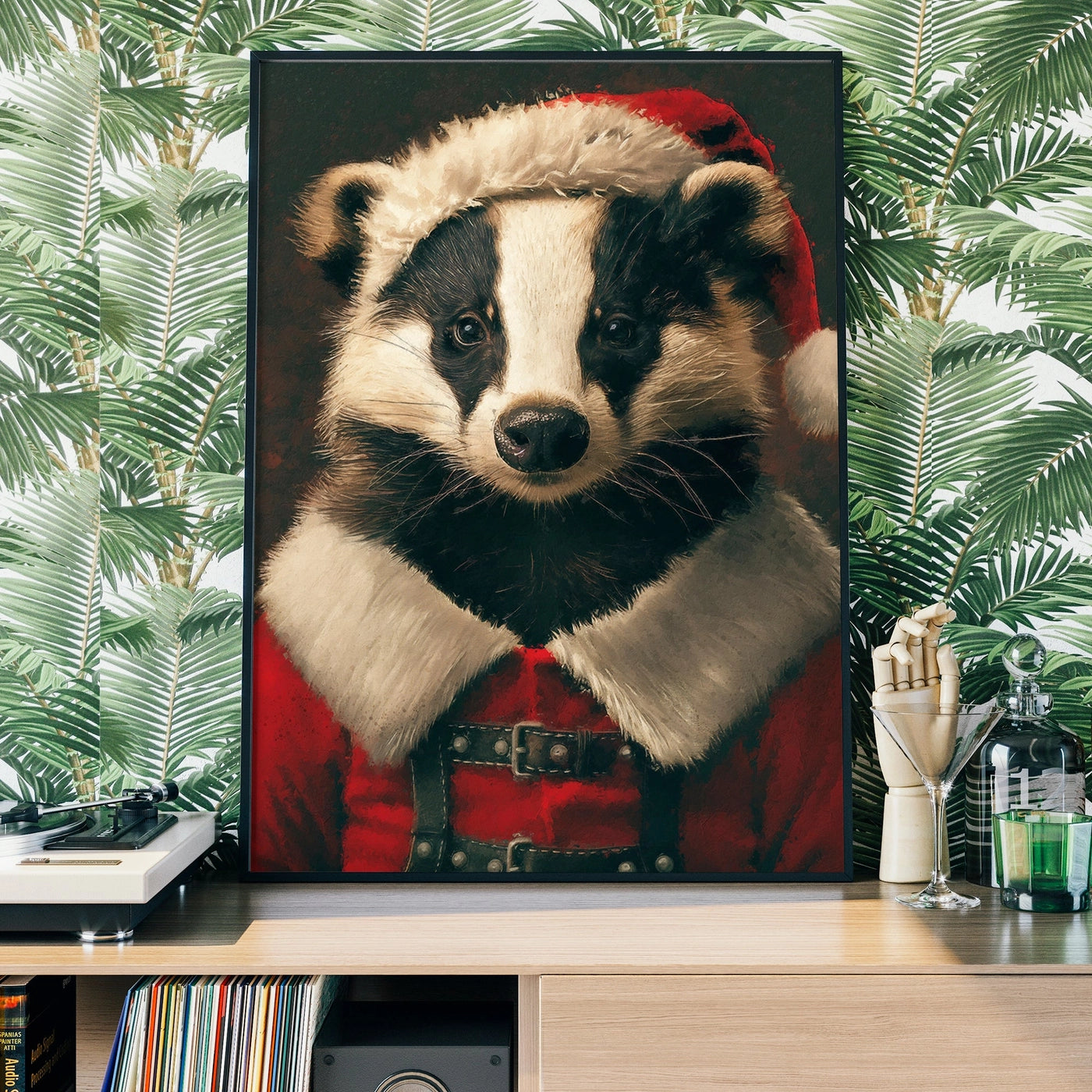 Christmas Badger Animal Portrait Print - INSIDE HOUSE
