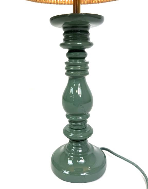 Pale Green Table Lamp W/ Natural Ribbed Rope Shade