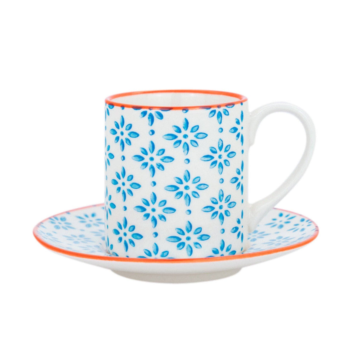 65ml Hand-Printed Stoneware Espresso Cup and Saucer Set - Navy