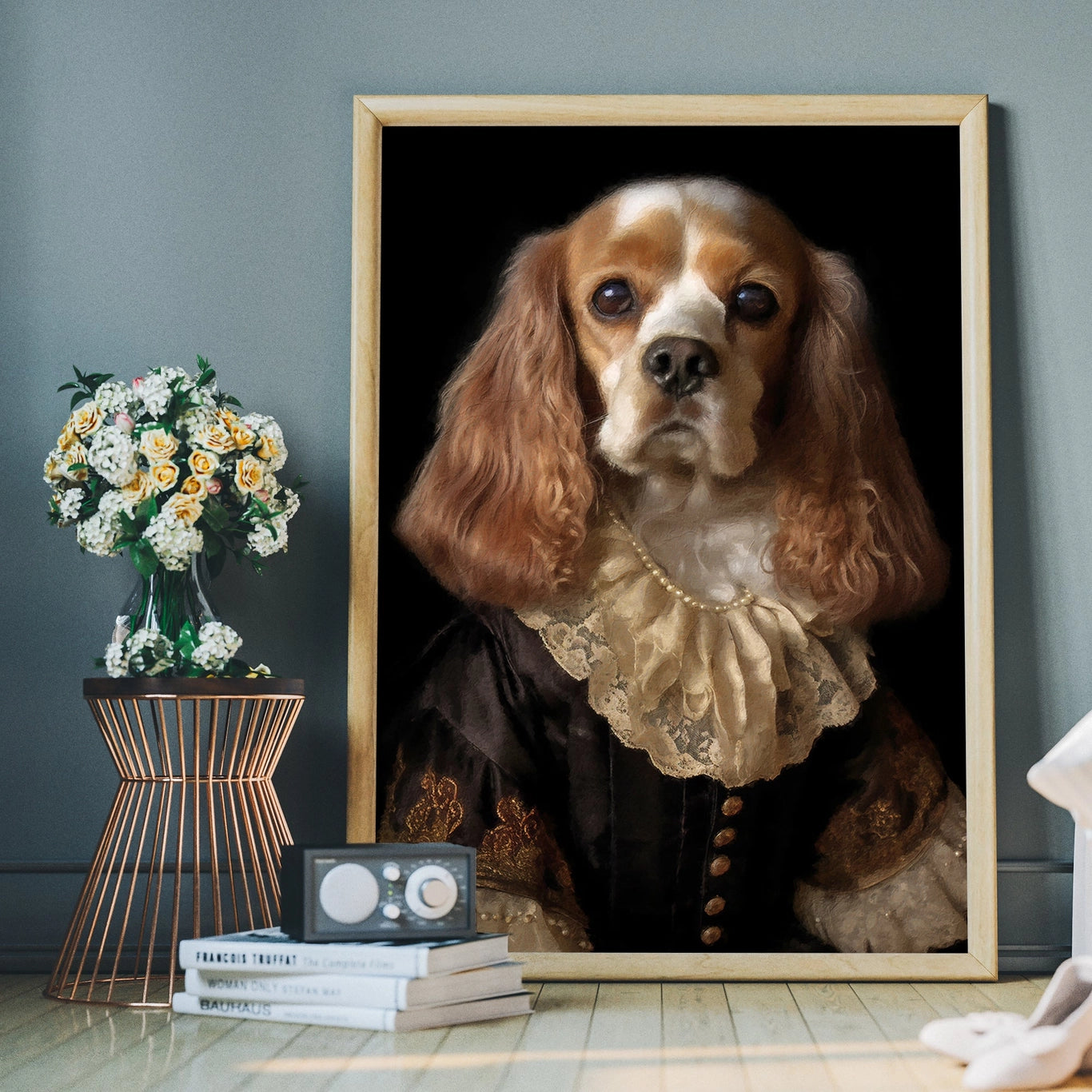 Tan & White Cocker Spaniel Dog Portrait Print - INSIDE HOUSE