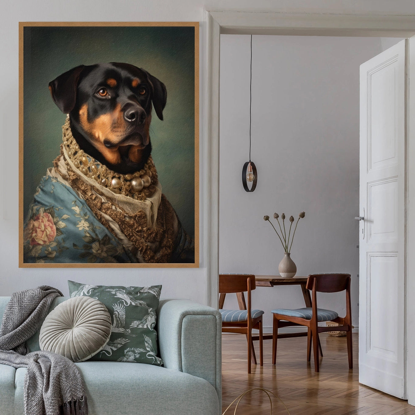 Rottweiler Dog Portrait Print - INSIDE HOUSE