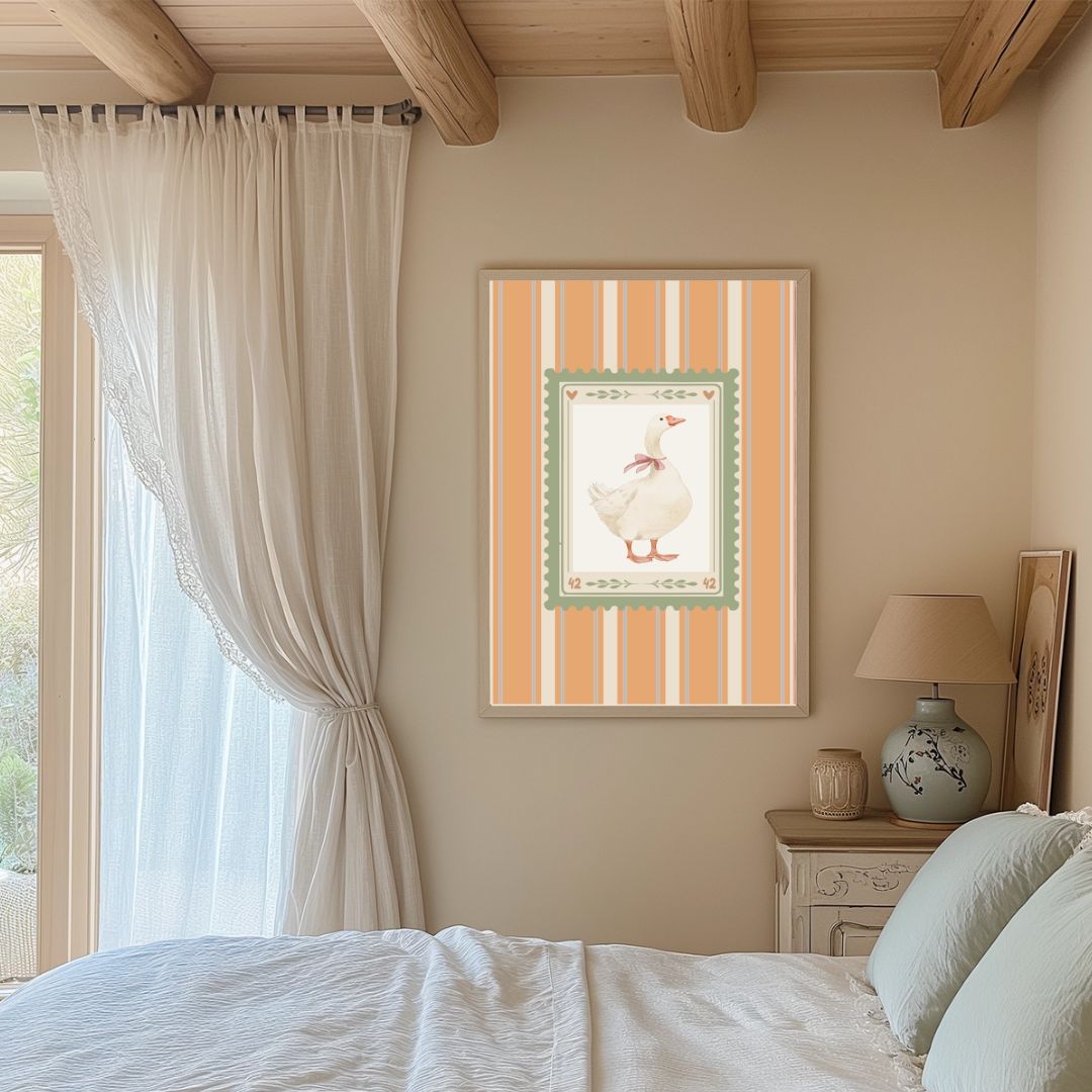 Vintage Farmhouse Goose Stripy Art Print - INSIDE HOUSE