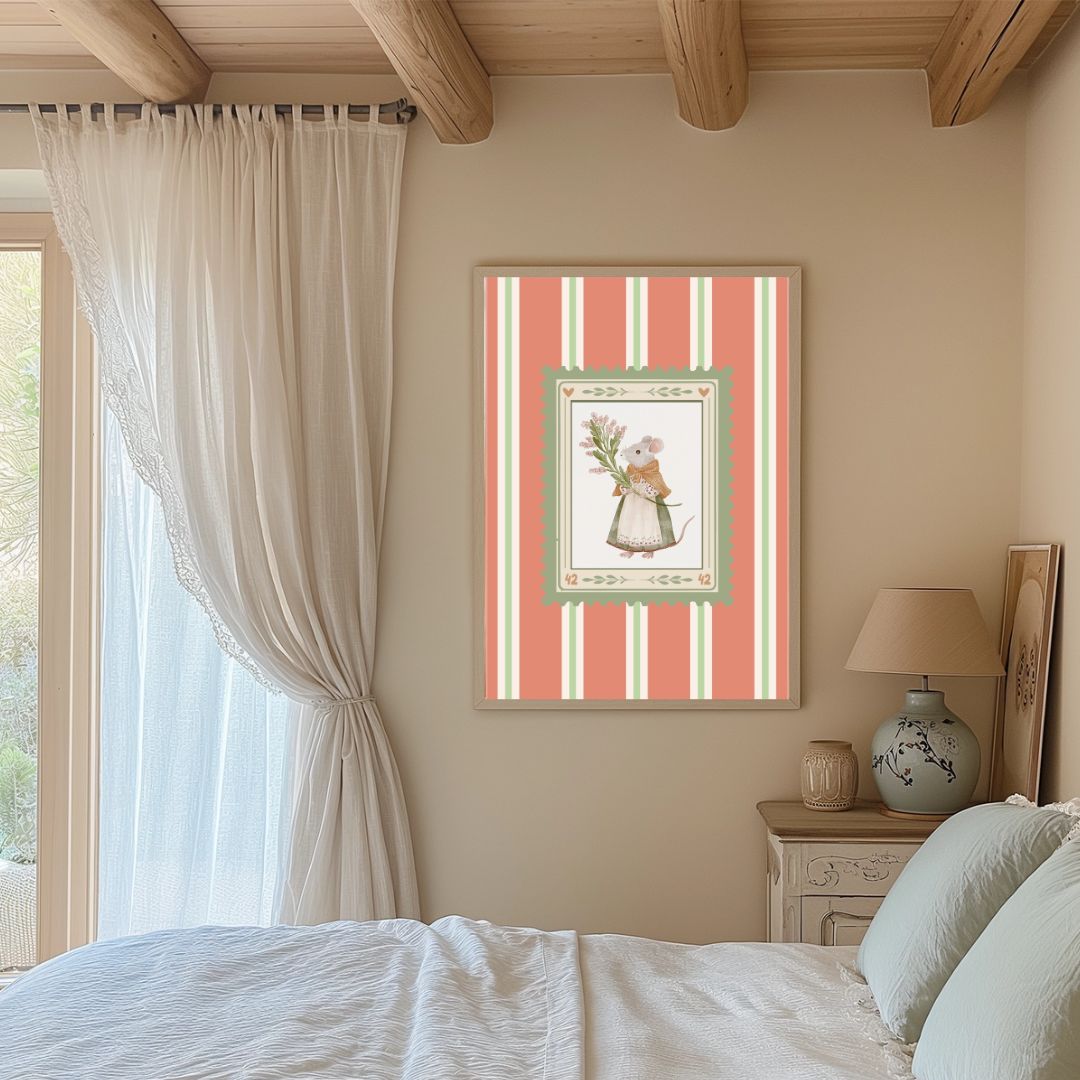 Vintage Farmhouse Mouse Stripy Art Print - INSIDE HOUSE