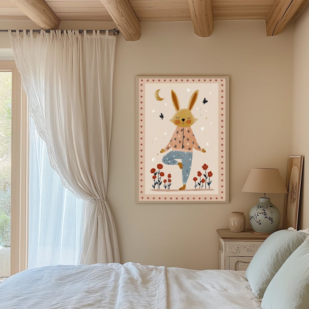 Whimsical Yoga Bunny Rabbit Nursery Art Print - INSIDE HOUSE
