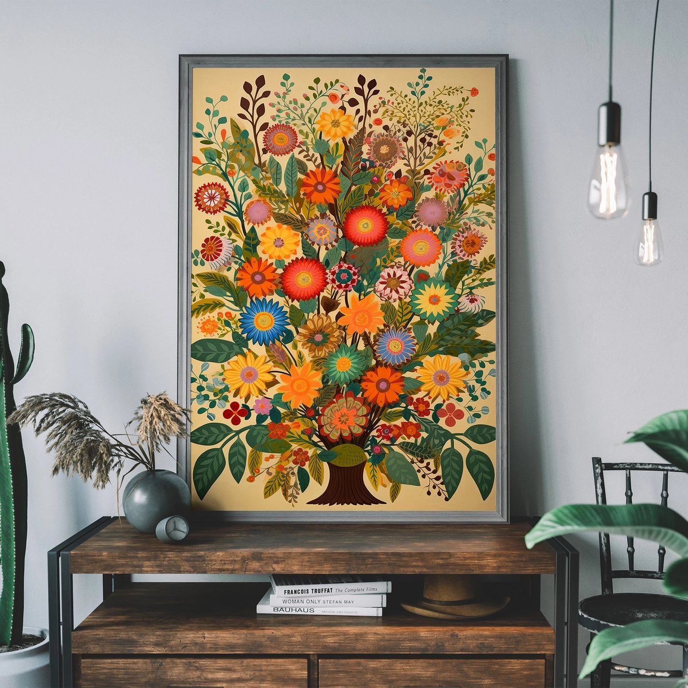 Folk Art Style Flowers Light Print - INSIDE HOUSE