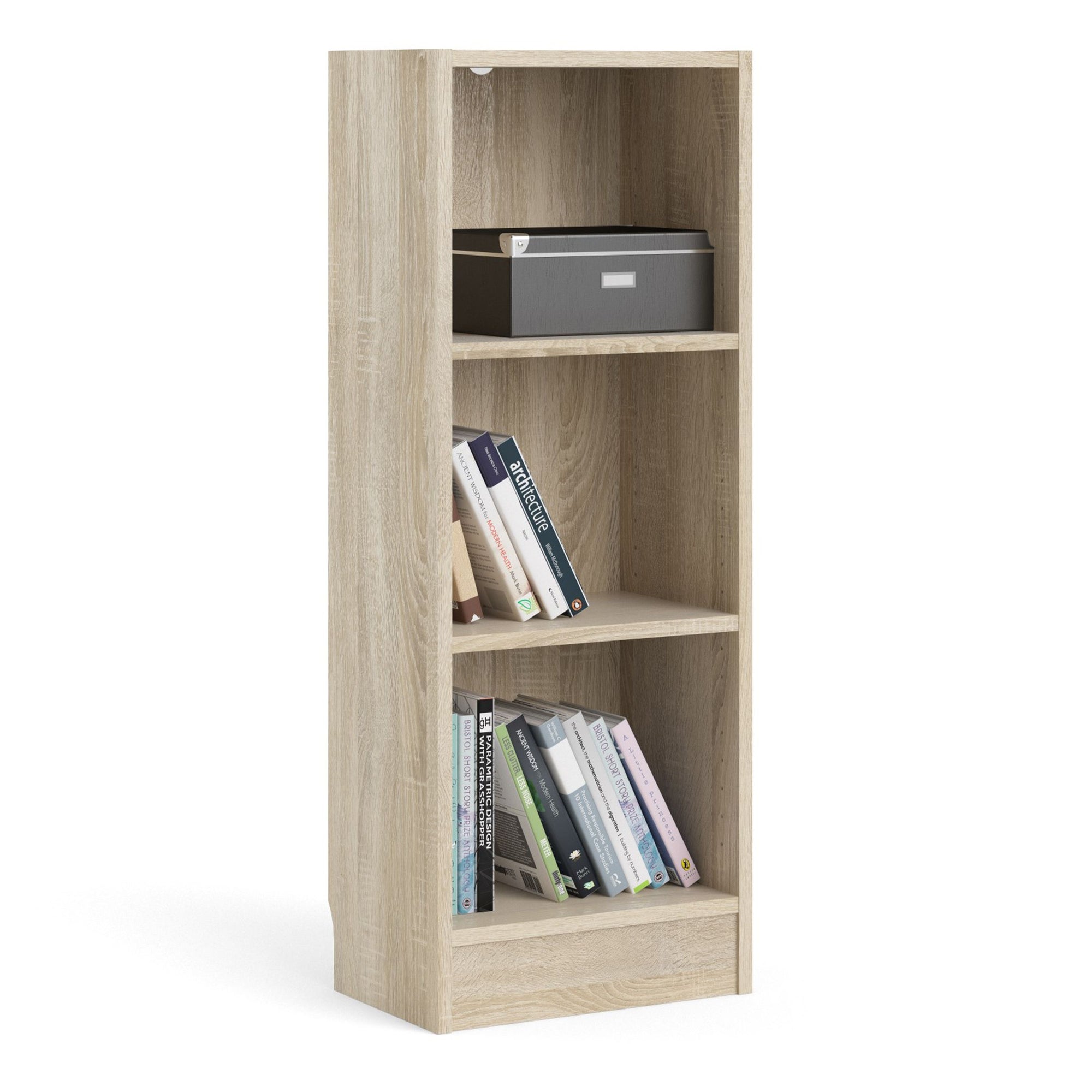 Basic Low Narrow Bookcase with 3 Shelves in Oak - INSIDE HOUSE