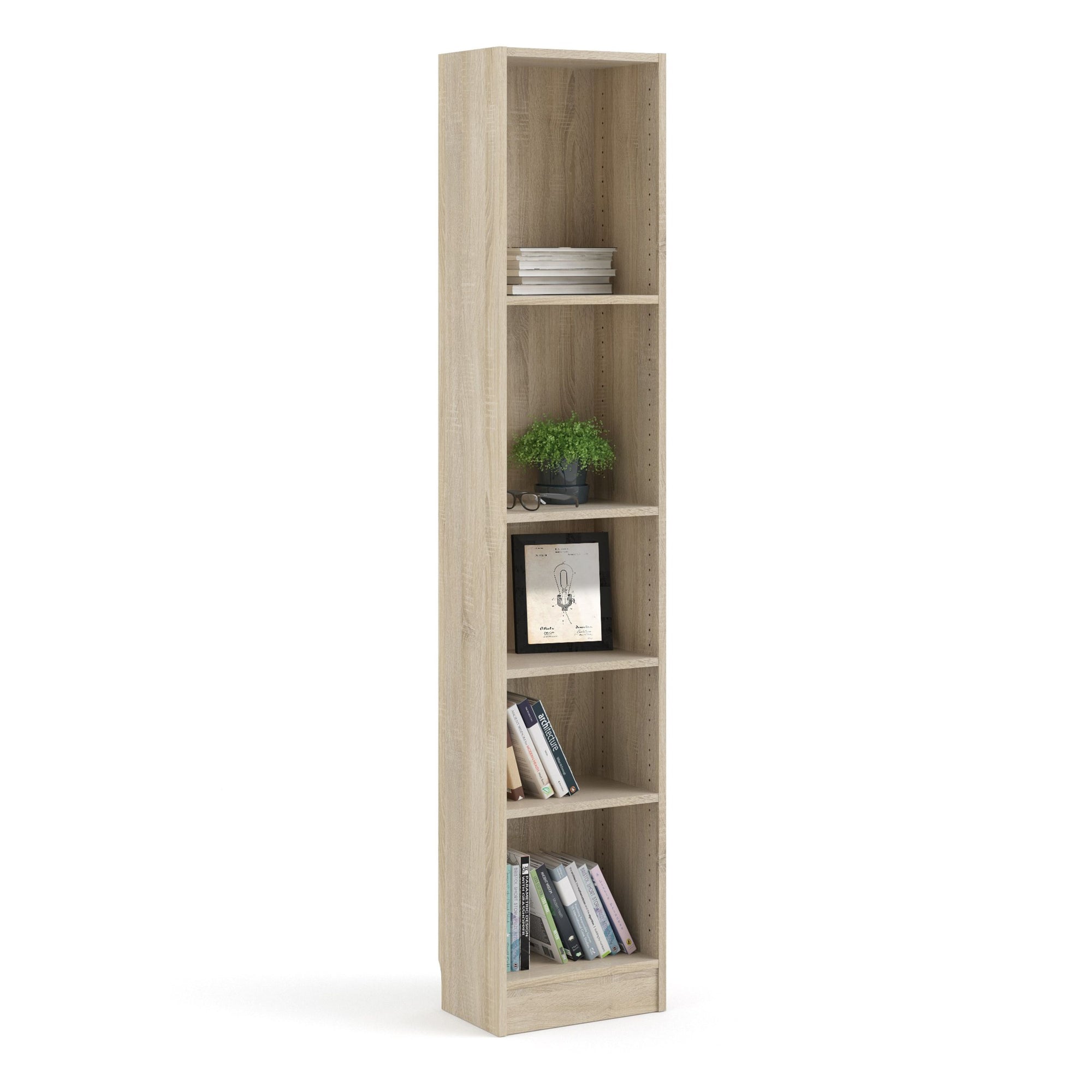 Basic Tall Narrow Bookcase with 5 Shelves in Oak - INSIDE HOUSE