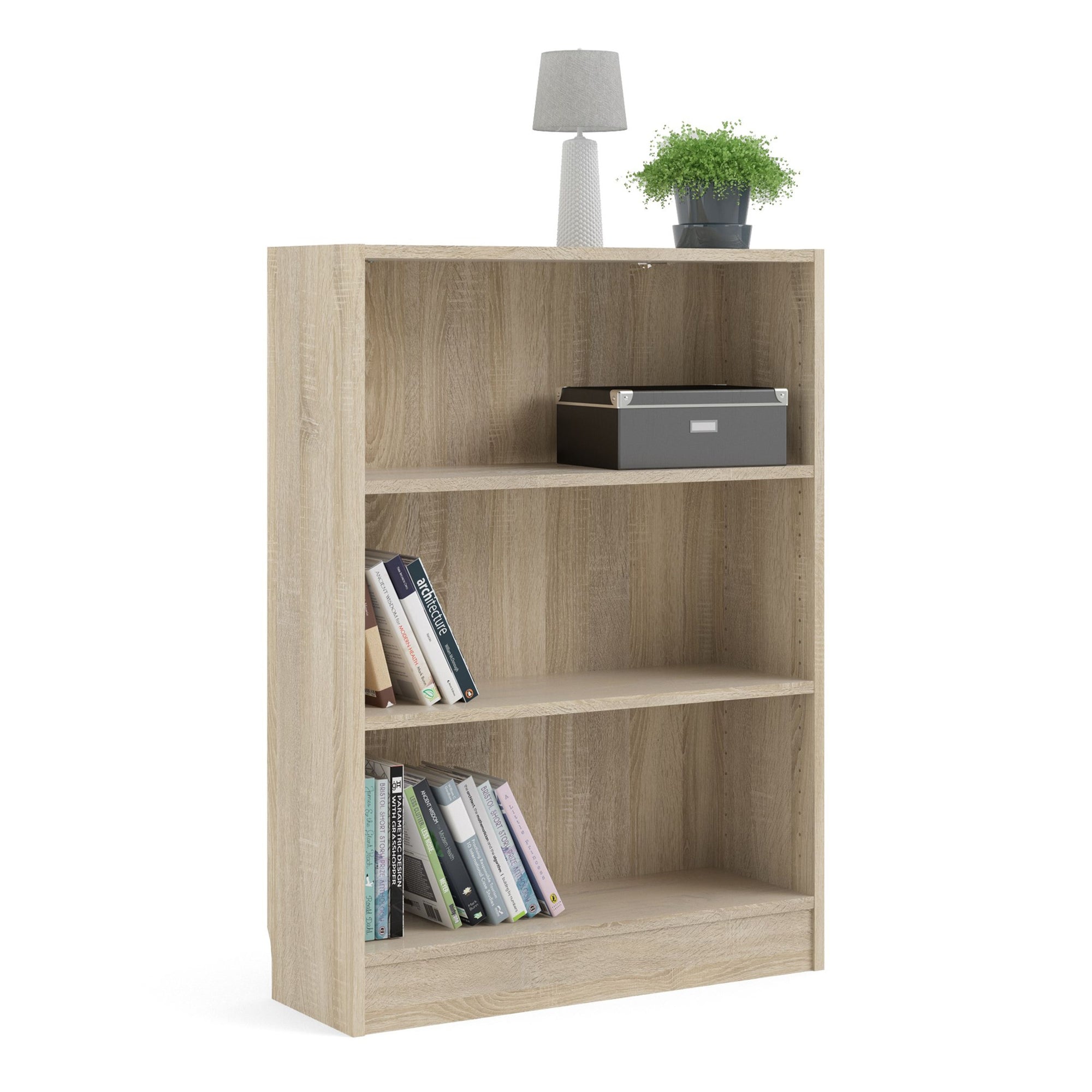 Basic Low Wide Bookcase with 3 Shelves in Oak - INSIDE HOUSE