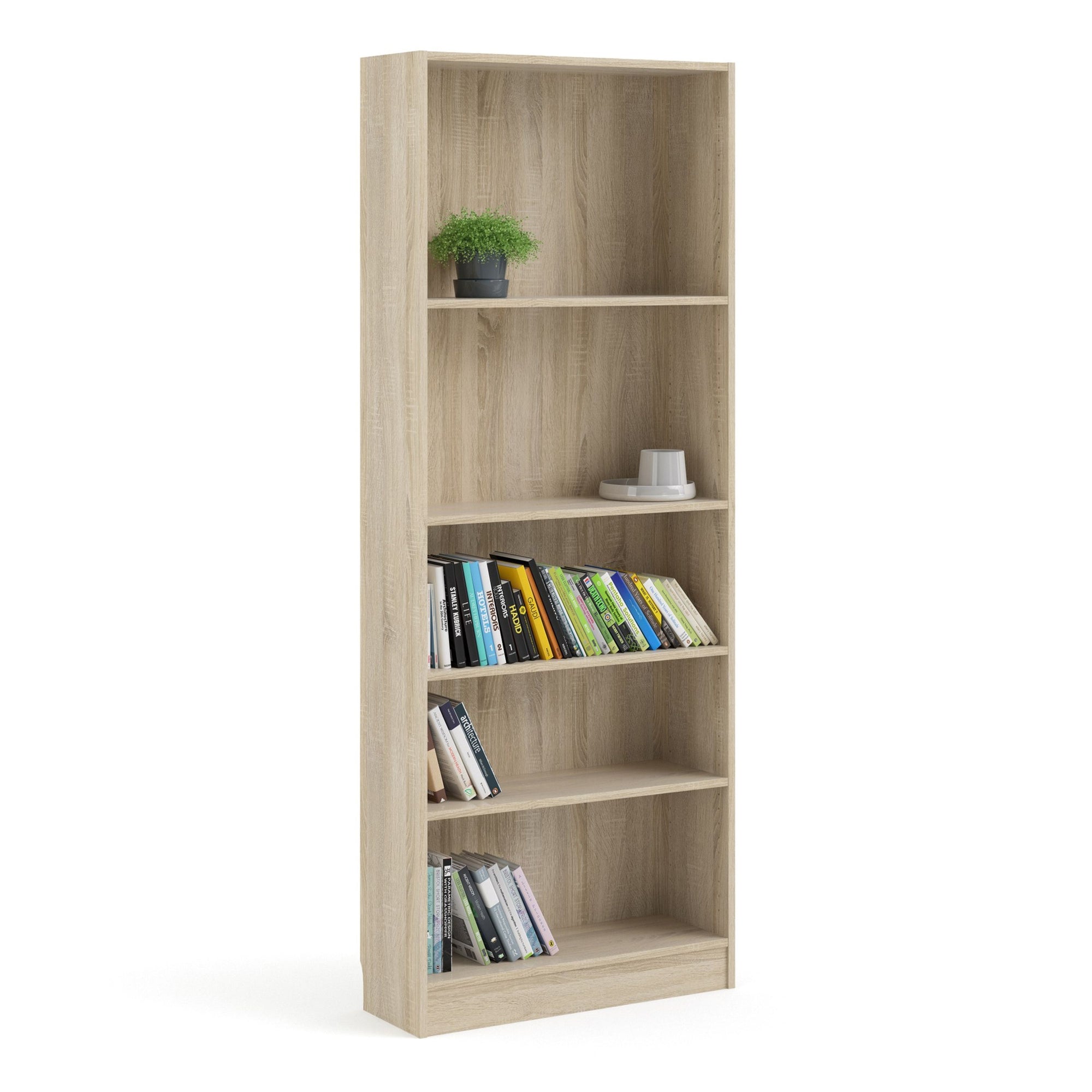 Basic Tall Wide Bookcase with 5 Shelves in Oak - INSIDE HOUSE