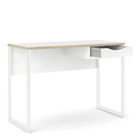 Function Plus Desk 1 Drawer in White with Oak Trim