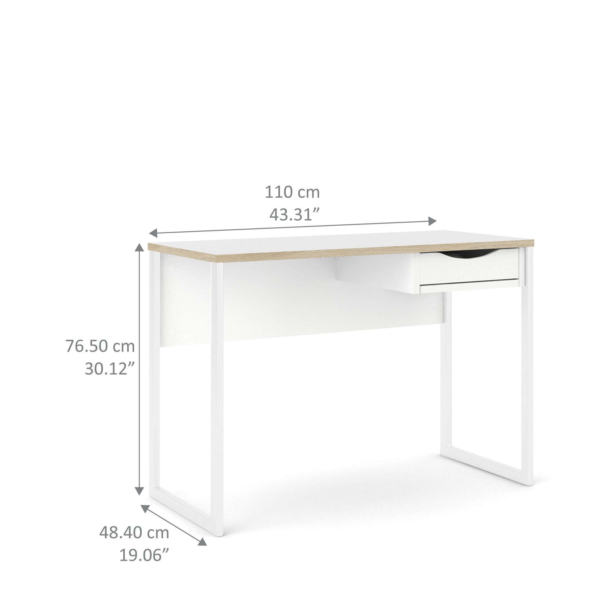 Function Plus Desk White with Oak Trim 1 Drawer