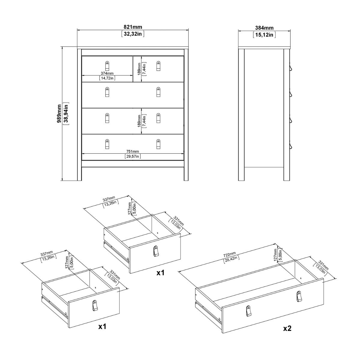 Barcelona Chest 3+2 Drawers in White - INSIDE HOUSE