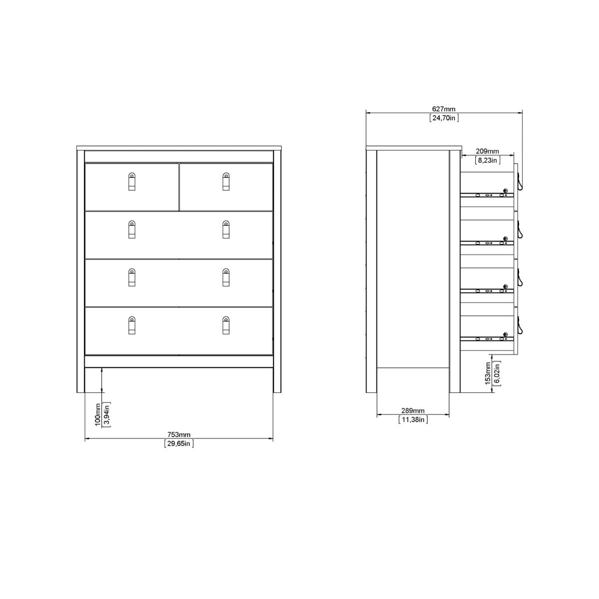 Barcelona Chest 3+2 Drawers in White - INSIDE HOUSE