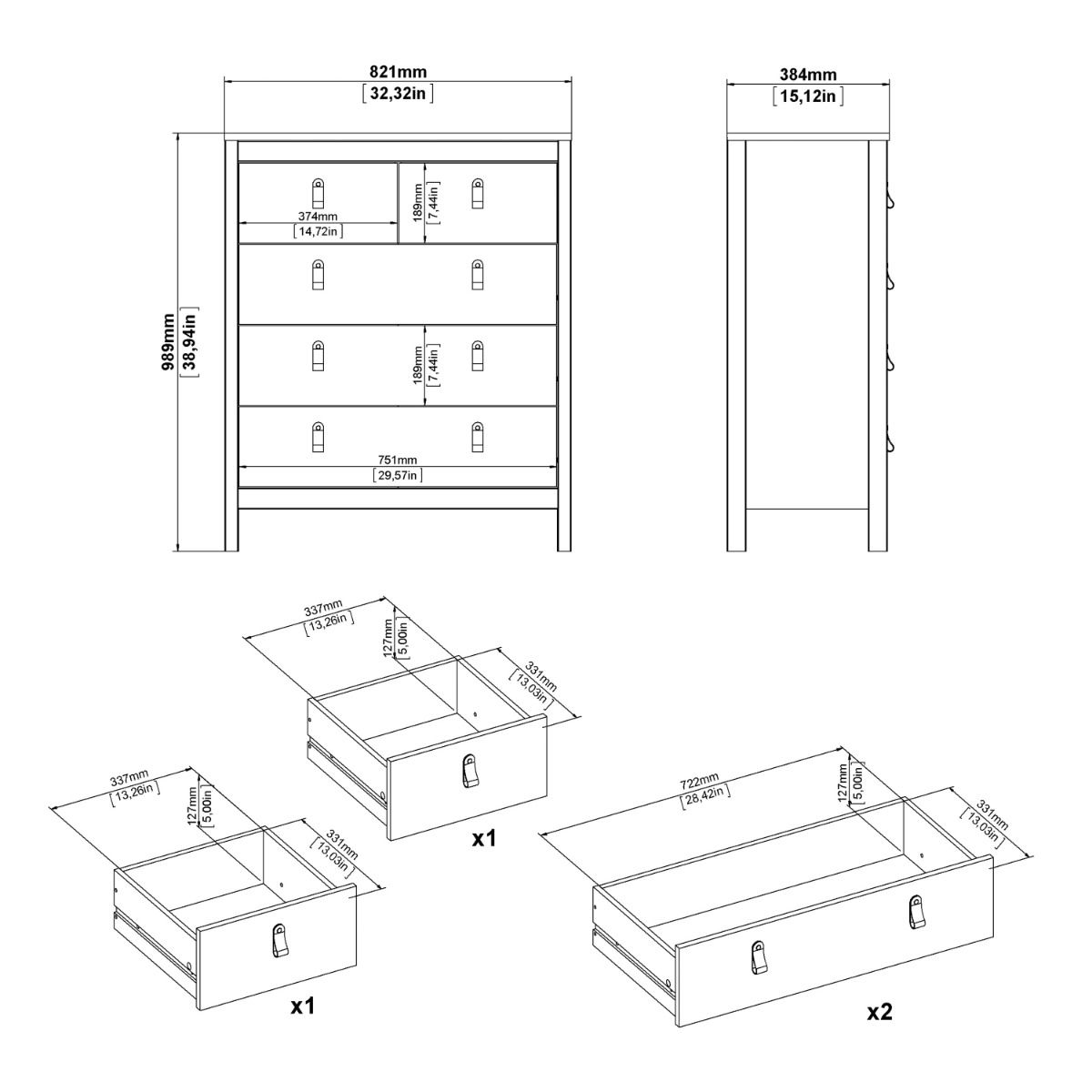 Barcelona Chest 3+2 Drawers in Jackson Hickory Oak - INSIDE HOUSE