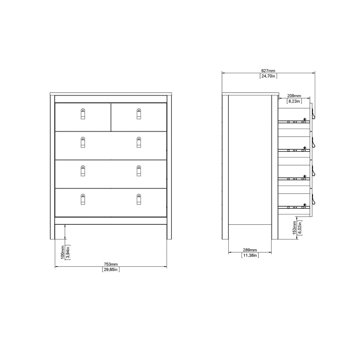 Barcelona Chest 3+2 Drawers in Jackson Hickory Oak - INSIDE HOUSE