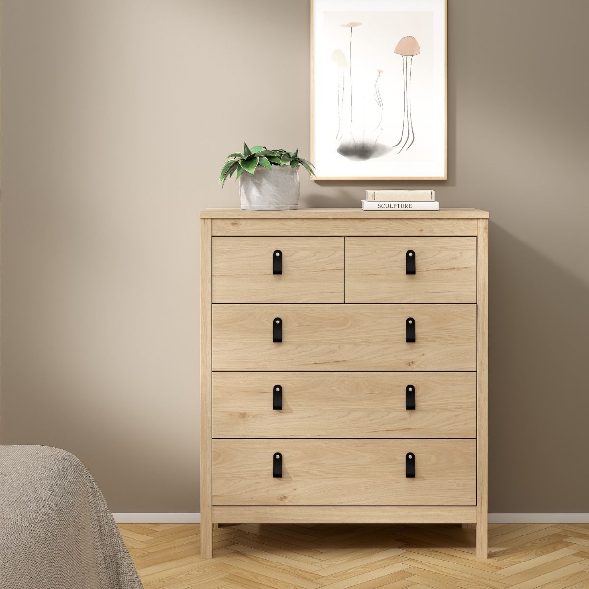 Barcelona Chest 3+2 Drawers in Jackson Hickory Oak - INSIDE HOUSE