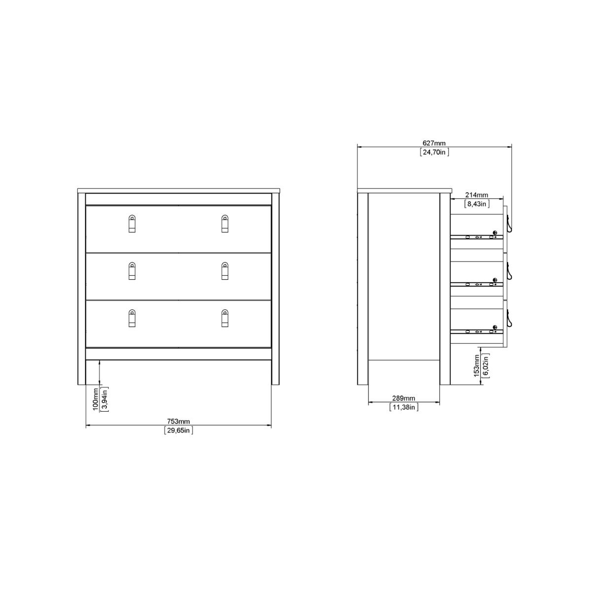 Barcelona Chest 3 Drawers in White - INSIDE HOUSE