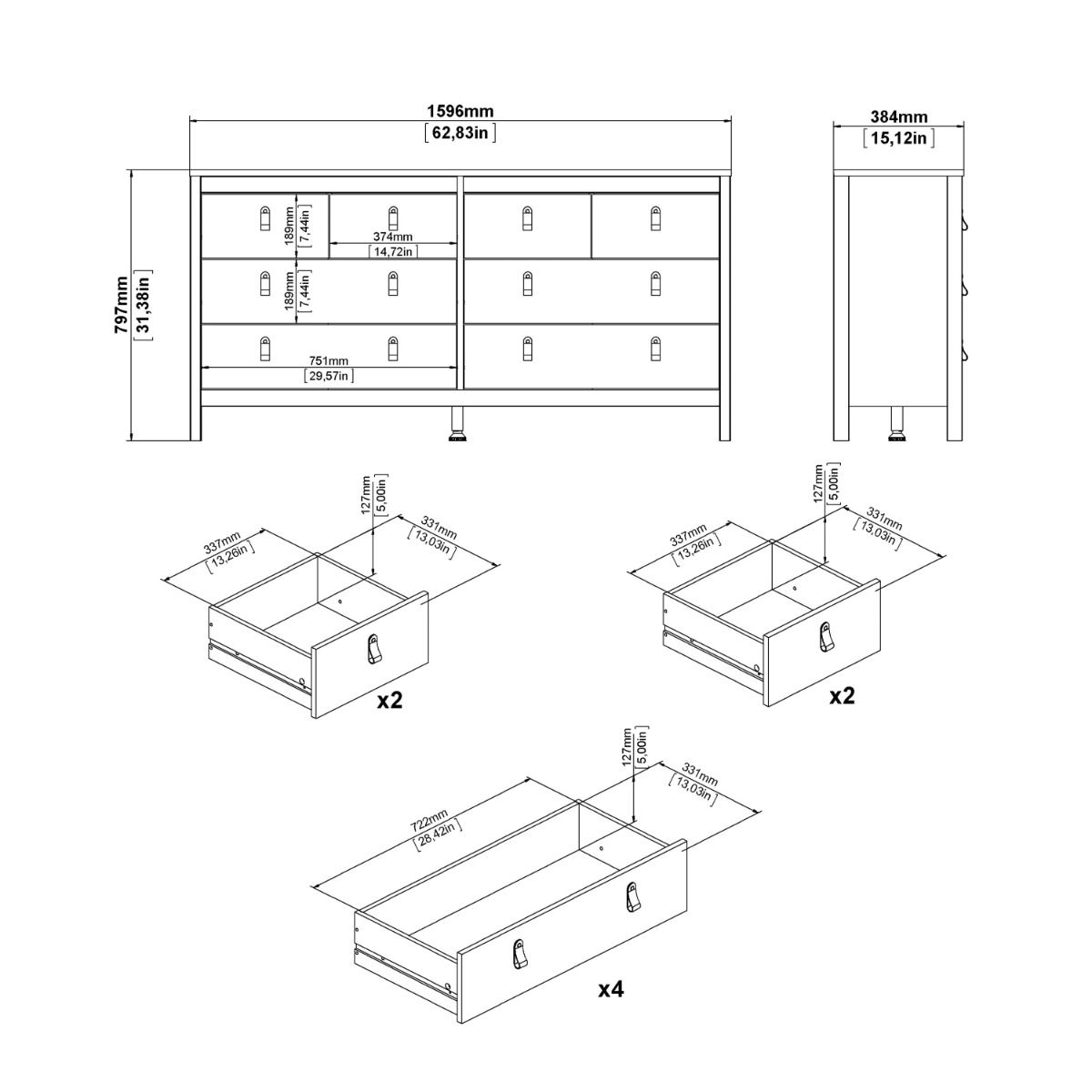 Barcelona Double Dresser 4+4 Drawers in Cashmere - INSIDE HOUSE
