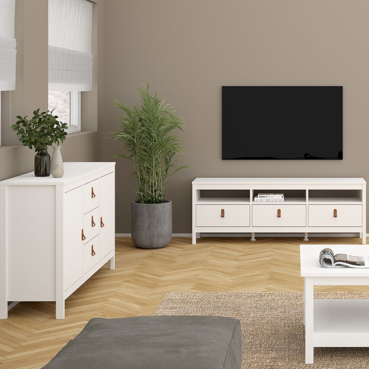 Barcelona Sideboard 2 Doors + 3 Drawers in White - INSIDE HOUSE