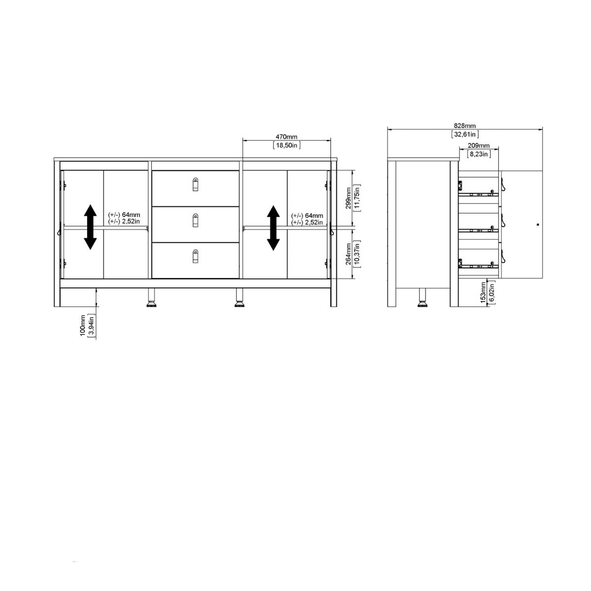 Barcelona Sideboard 2 Doors + 3 Drawers in Cashmere - INSIDE HOUSE