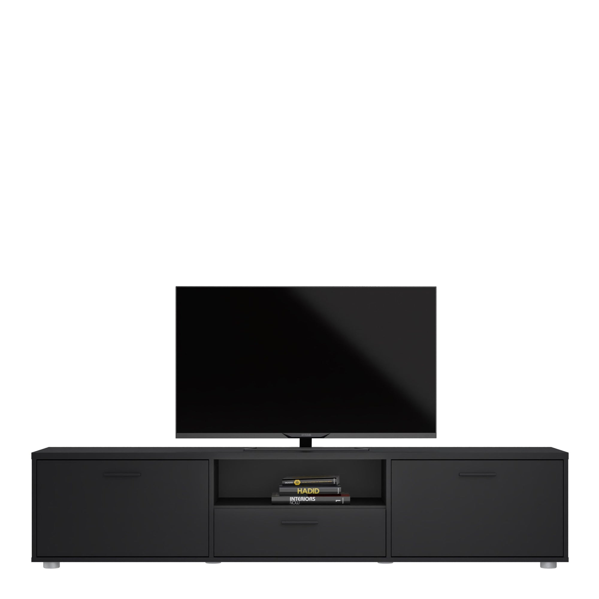 Media TV Unit with 2 Doors and 1 Drawer in Black (177cm) - INSIDE HOUSE