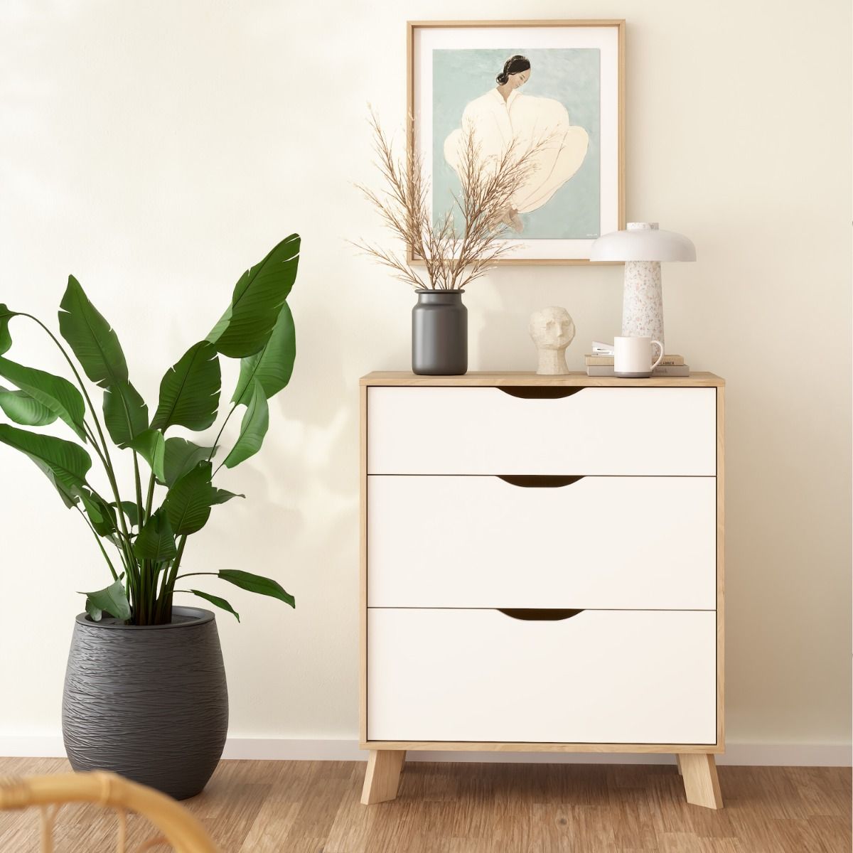 Ikast Chest 3 Drawers in Jackson Hickory and White - INSIDE HOUSE