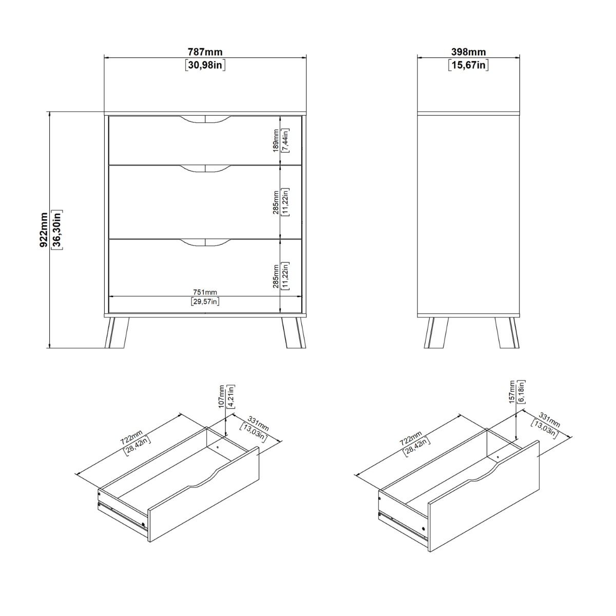 Ikast Chest 3 Drawers in Jackson Hickory and White - INSIDE HOUSE