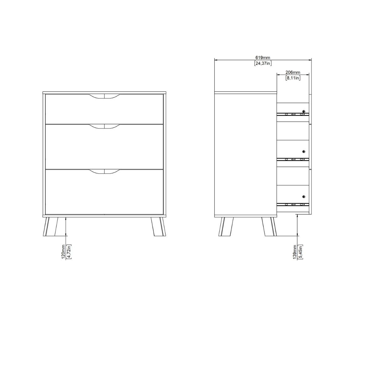 Ikast Chest 3 Drawers in Jackson Hickory and White - INSIDE HOUSE
