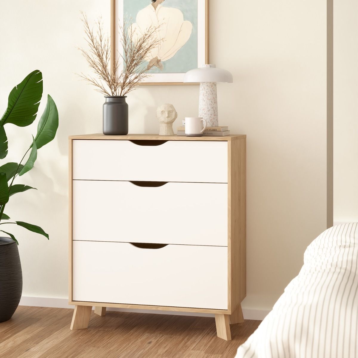 Ikast Chest 3 Drawers in Jackson Hickory and White - INSIDE HOUSE