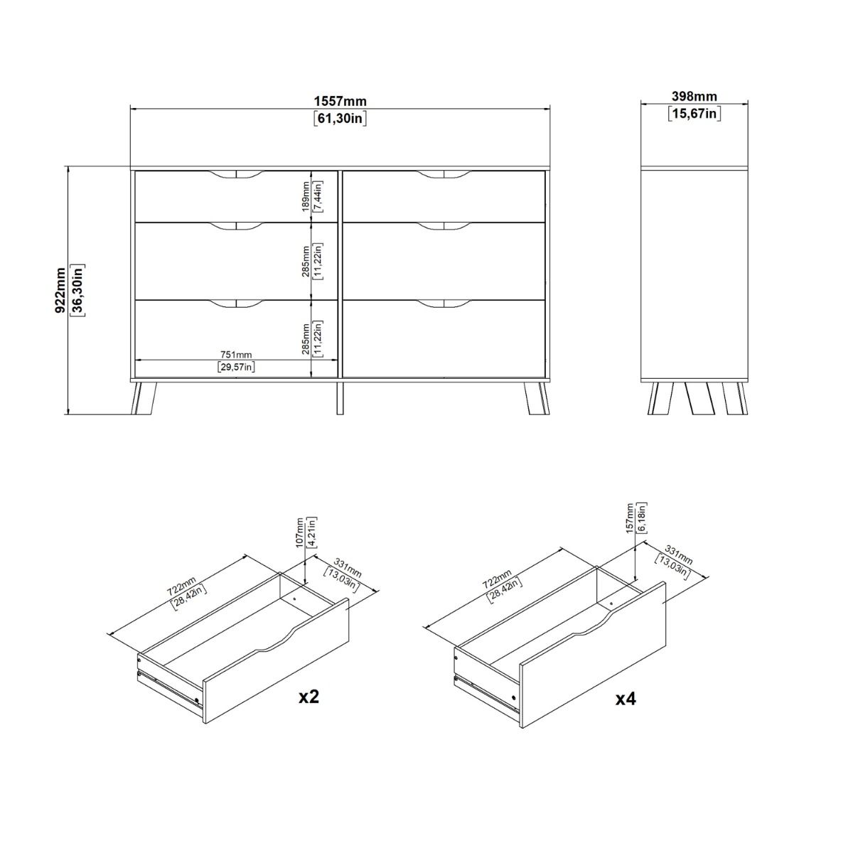 Ikast Double Dresser 6 Drawers in Jackson Hickory and White - INSIDE HOUSE