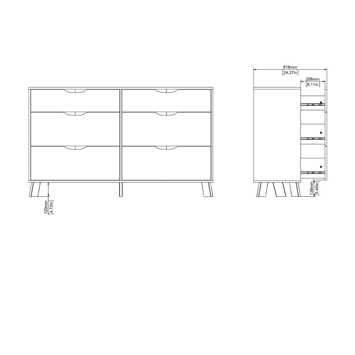 Ikast Double Dresser 6 Drawers in Jackson Hickory and White - INSIDE HOUSE