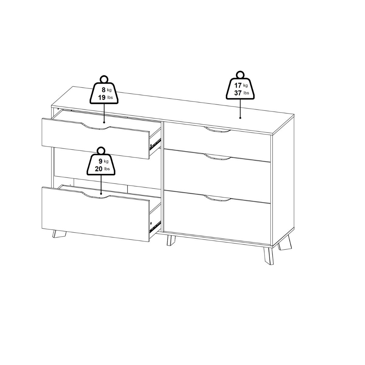 Ikast Double Dresser 6 Drawers in Jackson Hickory and White - INSIDE HOUSE