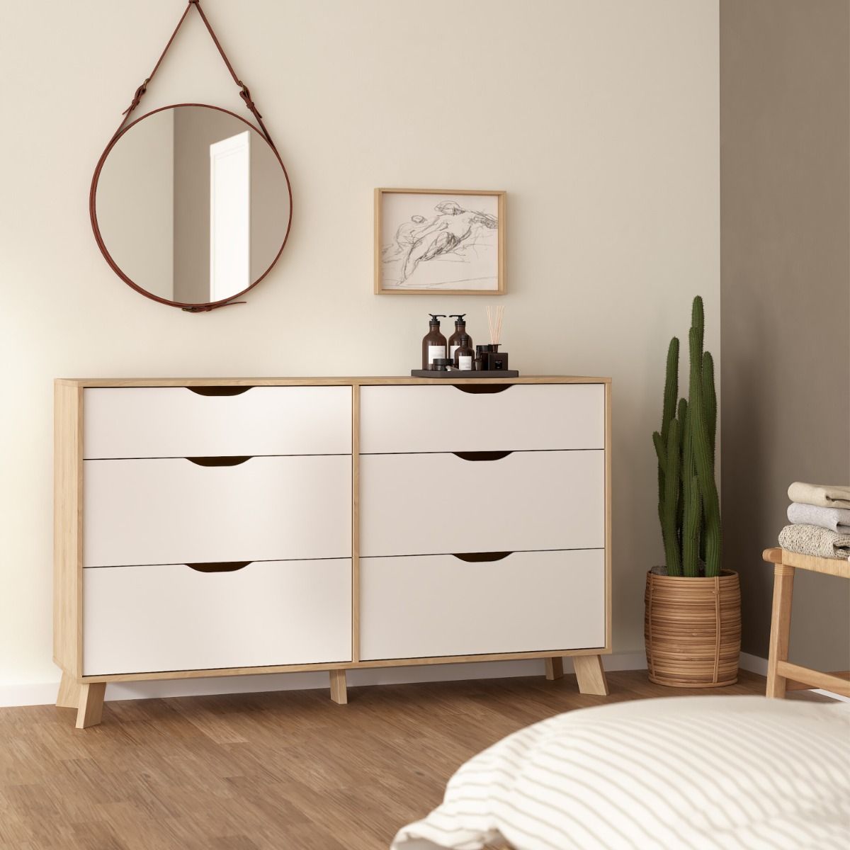 Ikast Double Dresser 6 Drawers in Jackson Hickory and White - INSIDE HOUSE