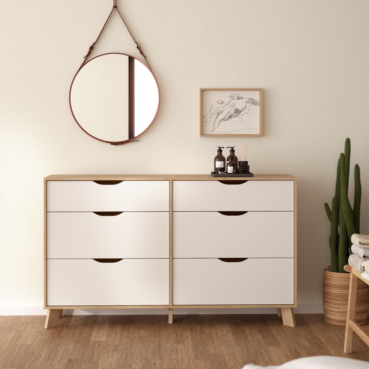 Ikast Double Dresser 6 Drawers in Jackson Hickory and White - INSIDE HOUSE