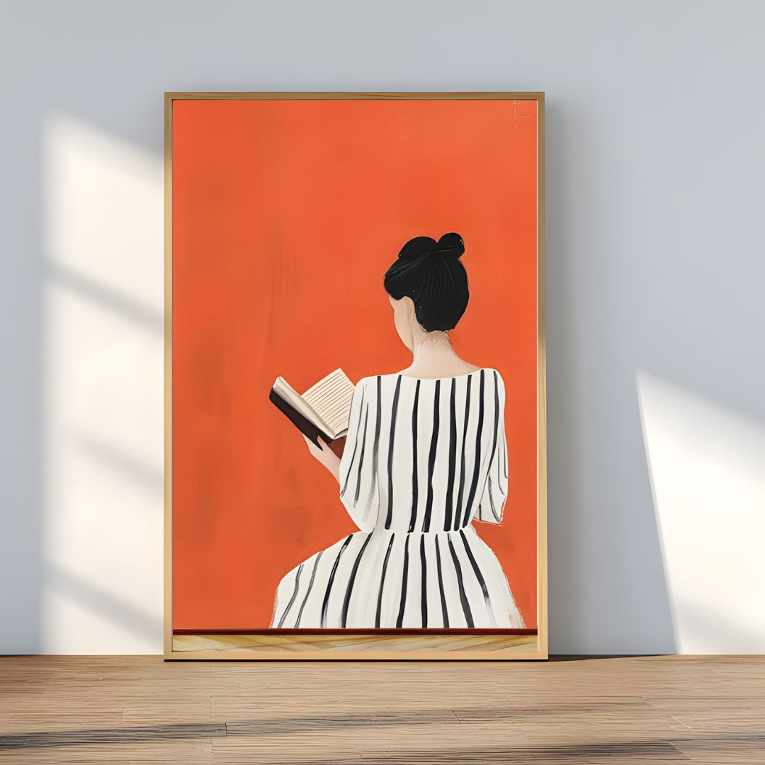 Female Reading Books Portrait Art Print