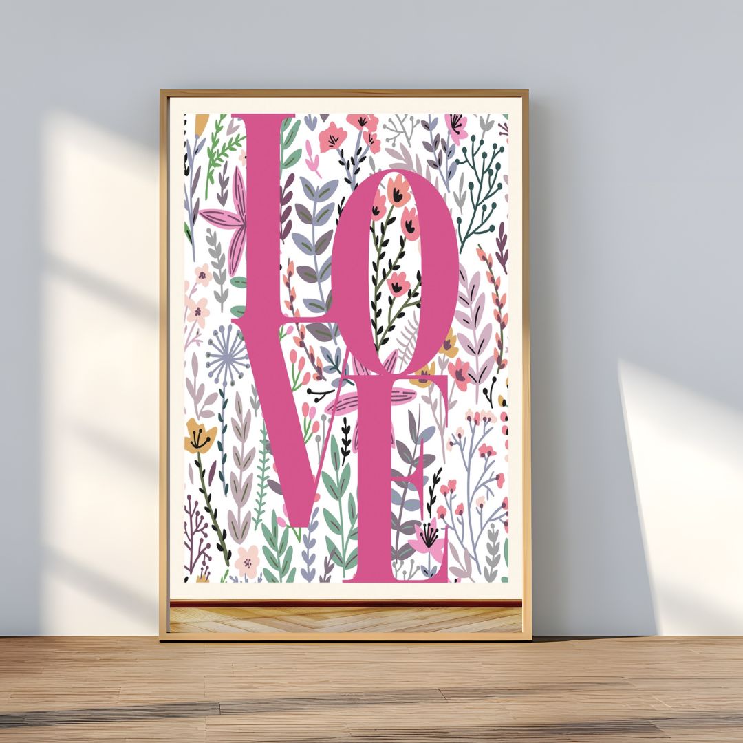 Love Floral Pink Art Print